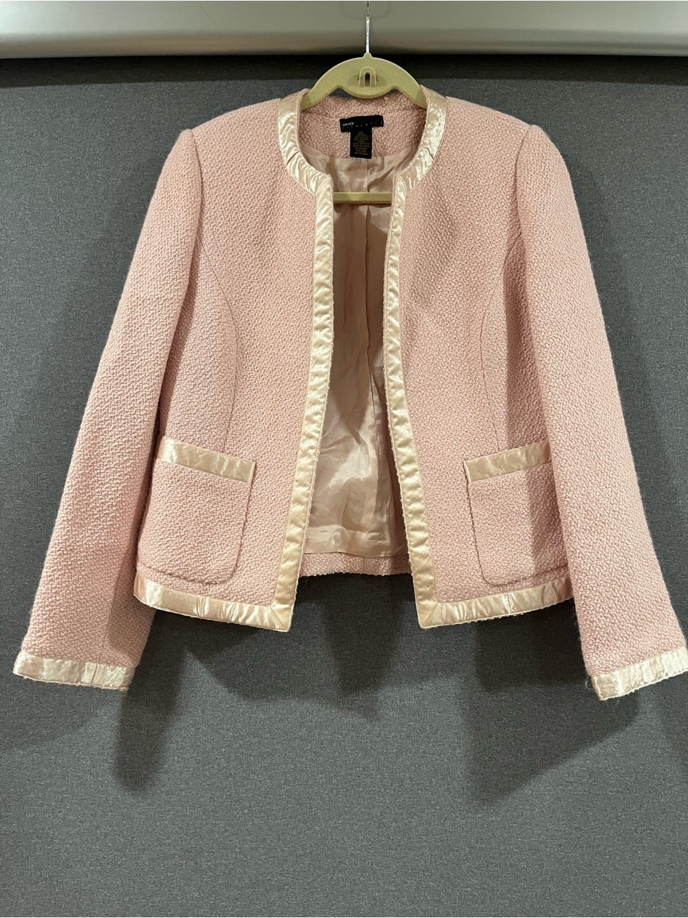 Grace Elements Pale Pink Textured Open-Front Jacket with Satin Trim